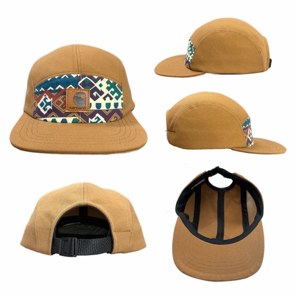 Carhartt Brown Aztec Patterned 5-Panel Camp Cap Upcycled 1 of 1 - Picture 2 of 2